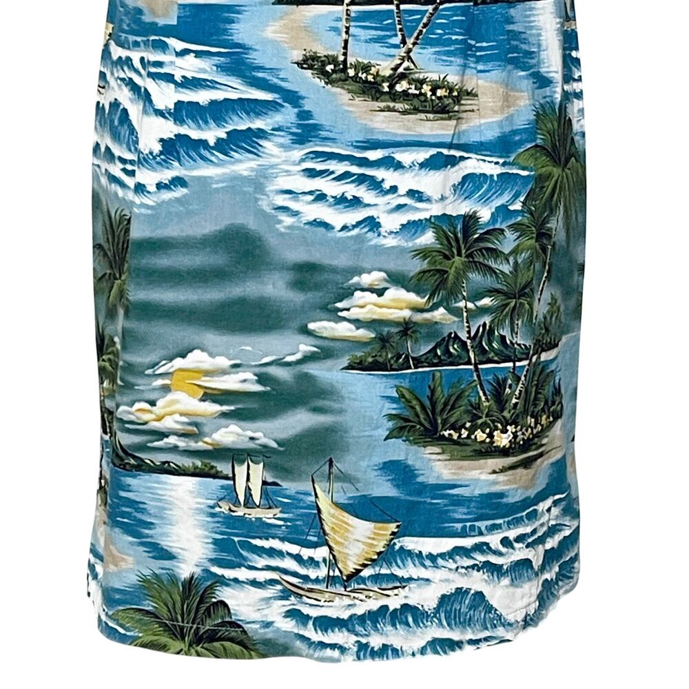 Vintage Hawaii Dress SZ L Blue Green Boat Palm Design - Picture 4 of 7
